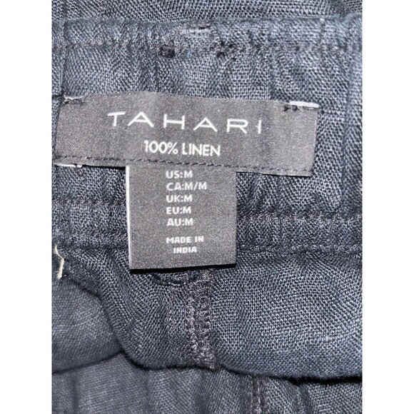 Tahari 100% Linen Black Pull On Beachy Wide Leg Pants Size Medium - Picture 2 of 5
